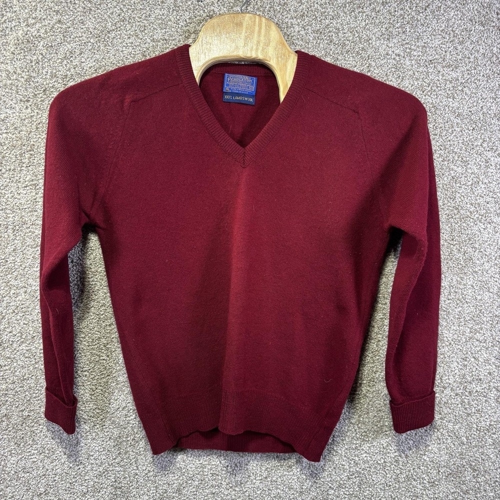 Vintage Pendleton Sweater Womens Medium Red Lambswool V Neck Knit Made USA